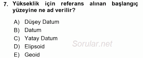 Coğrafi Bilgi Sistemlerine Giriş 2017 - 2018 Ara Sınavı 7.Soru