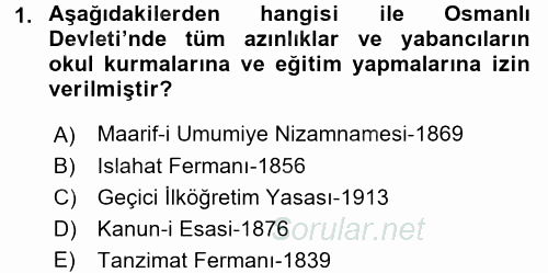 Türk Eğitim Tarihi 2015 - 2016 Ara Sınavı 1.Soru
