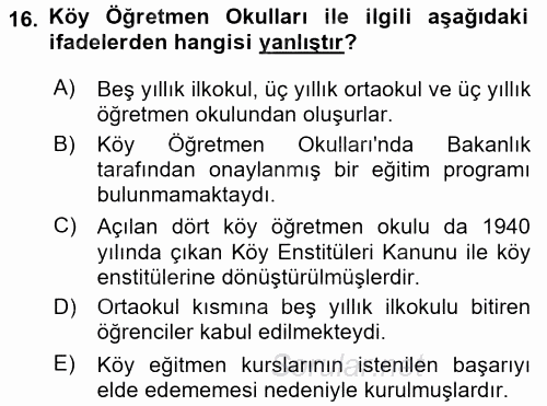 Türk Eğitim Tarihi 2015 - 2016 Ara Sınavı 16.Soru