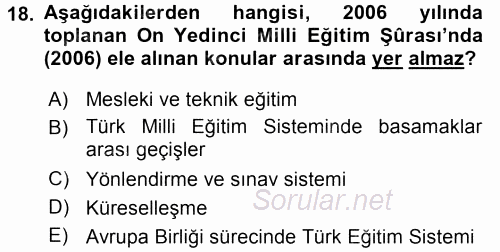 Türk Eğitim Tarihi 2015 - 2016 Ara Sınavı 18.Soru