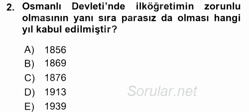 Türk Eğitim Tarihi 2015 - 2016 Ara Sınavı 2.Soru