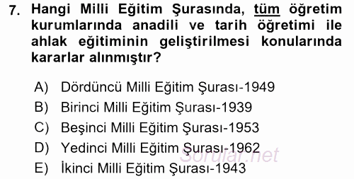 Türk Eğitim Tarihi 2015 - 2016 Ara Sınavı 7.Soru