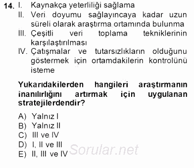 Bilimsel Araştırma Yöntemleri 2014 - 2015 Ara Sınavı 14.Soru