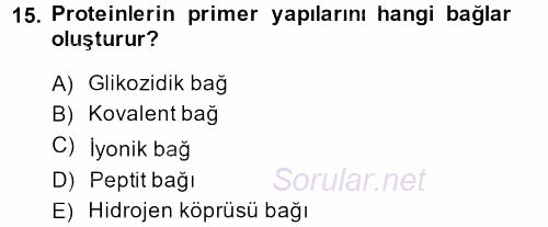 Temel Veteriner Biyokimya 2013 - 2014 Ara Sınavı 15.Soru