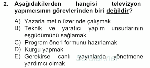 Radyo ve Televizyon Stüdyoları 2012 - 2013 Dönem Sonu Sınavı 2.Soru
