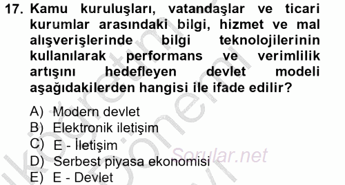 Dış Ticarette Bilgisayar Uygulamaları 2012 - 2013 Dönem Sonu Sınavı 17.Soru