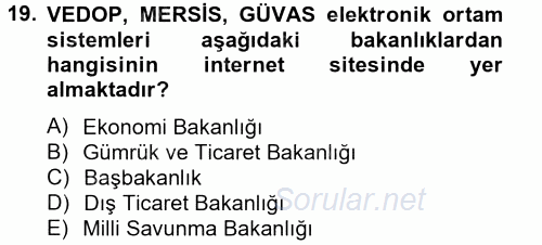 Dış Ticarette Bilgisayar Uygulamaları 2012 - 2013 Dönem Sonu Sınavı 19.Soru