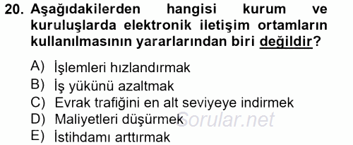 Dış Ticarette Bilgisayar Uygulamaları 2012 - 2013 Dönem Sonu Sınavı 20.Soru