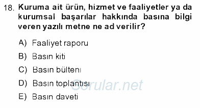 Toplum ve İletişim 2013 - 2014 Dönem Sonu Sınavı 18.Soru