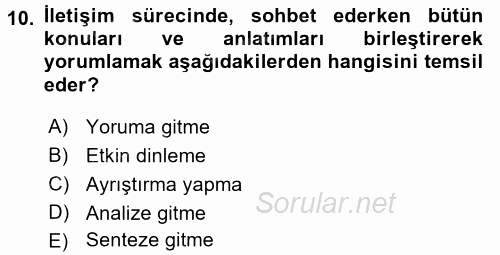 Halkla İlişkiler Ve İletişim 2016 - 2017 Ara Sınavı 10.Soru