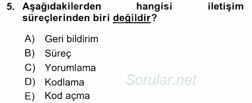 Halkla İlişkiler Ve İletişim 2016 - 2017 Ara Sınavı 5.Soru