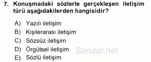 Halkla İlişkiler Ve İletişim 2016 - 2017 Ara Sınavı 7.Soru
