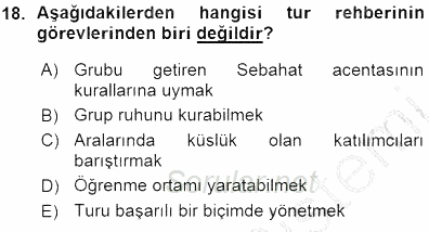 Seyahat Acentacılığı ve Tur Operatörlüğü 2015 - 2016 Ara Sınavı 18.Soru