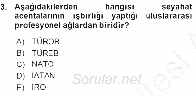 Seyahat Acentacılığı ve Tur Operatörlüğü 2015 - 2016 Ara Sınavı 3.Soru