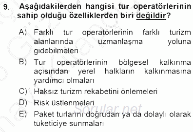 Seyahat Acentacılığı ve Tur Operatörlüğü 2015 - 2016 Ara Sınavı 9.Soru