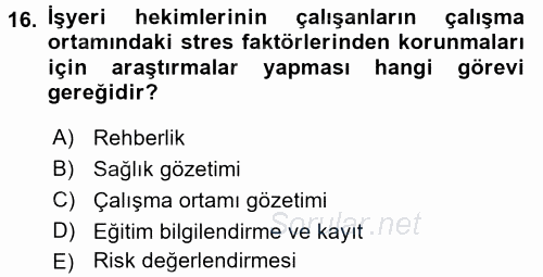 Çalışma Yaşamının Denetimi 2015 - 2016 Dönem Sonu Sınavı 16.Soru