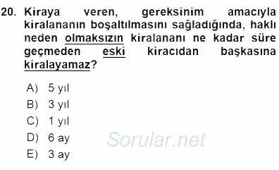 Belediye, İmar ve Gayrimenkul Mevzuatı 2015 - 2016 Ara Sınavı 20.Soru