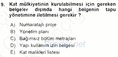 Belediye, İmar ve Gayrimenkul Mevzuatı 2015 - 2016 Ara Sınavı 9.Soru