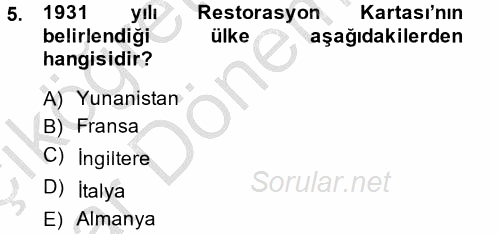 Kentsel ve Çevresel Koruma 2014 - 2015 Ara Sınavı 5.Soru