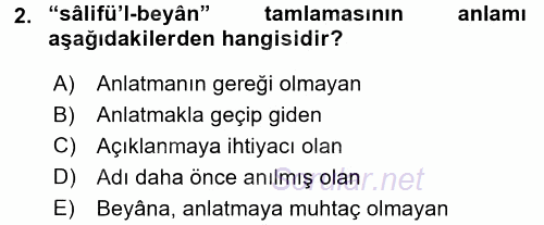 Osmanlı Türkçesi Metinleri 2 2016 - 2017 Dönem Sonu Sınavı 2.Soru