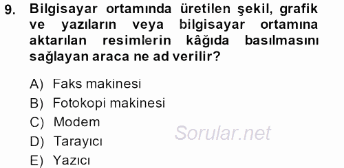 Ev Teknolojisi 2013 - 2014 Dönem Sonu Sınavı 9.Soru