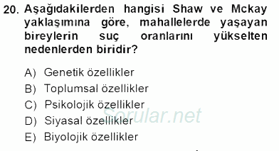 Kriminoloji 2014 - 2015 Ara Sınavı 20.Soru