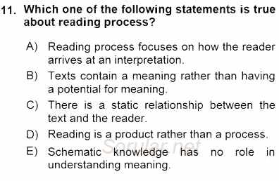 Okuma Ve Dinleme Öğretimi 2015 - 2016 Ara Sınavı 11.Soru