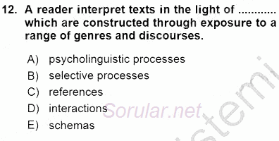 Okuma Ve Dinleme Öğretimi 2015 - 2016 Ara Sınavı 12.Soru