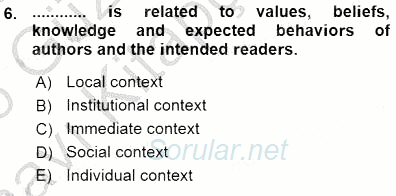 Okuma Ve Dinleme Öğretimi 2015 - 2016 Ara Sınavı 6.Soru