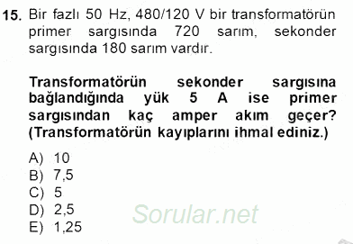 Elektrik Makinaları 2014 - 2015 Ara Sınavı 15.Soru