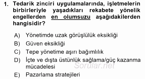 Tedarik Zinciri Yönetimi 2015 - 2016 Ara Sınavı 1.Soru