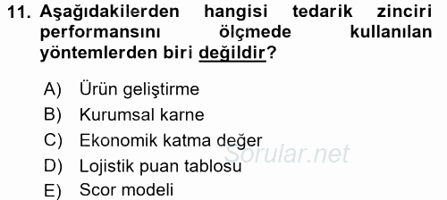 Tedarik Zinciri Yönetimi 2015 - 2016 Ara Sınavı 11.Soru