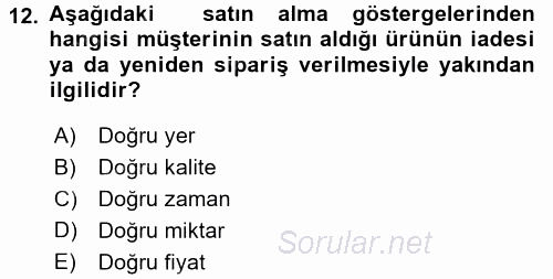 Tedarik Zinciri Yönetimi 2015 - 2016 Ara Sınavı 12.Soru