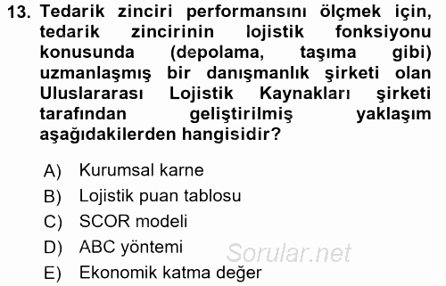 Tedarik Zinciri Yönetimi 2015 - 2016 Ara Sınavı 13.Soru