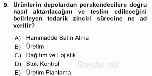 Tedarik Zinciri Yönetimi 2015 - 2016 Ara Sınavı 9.Soru