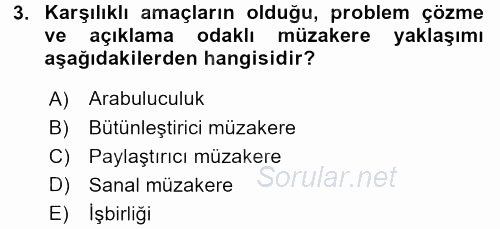 Çatışma ve Stres Yönetimi 1 2015 - 2016 Tek Ders Sınavı 3.Soru