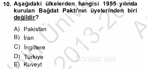 Orta Doğuda Siyaset 2013 - 2014 Ara Sınavı 10.Soru