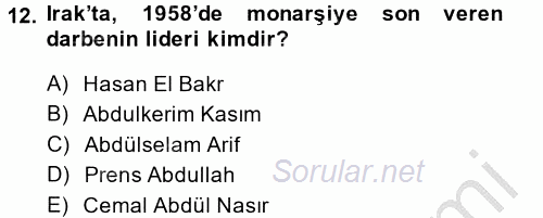 Orta Doğuda Siyaset 2013 - 2014 Ara Sınavı 12.Soru