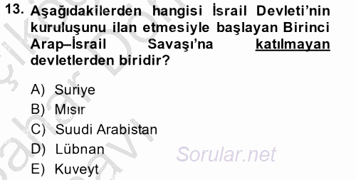 Orta Doğuda Siyaset 2013 - 2014 Ara Sınavı 13.Soru
