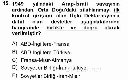 Orta Doğuda Siyaset 2013 - 2014 Ara Sınavı 15.Soru
