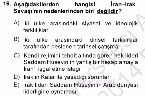 Orta Doğuda Siyaset 2013 - 2014 Ara Sınavı 16.Soru