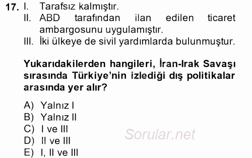 Orta Doğuda Siyaset 2013 - 2014 Ara Sınavı 17.Soru