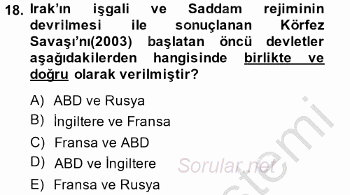 Orta Doğuda Siyaset 2013 - 2014 Ara Sınavı 18.Soru