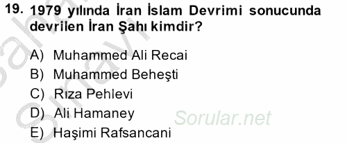 Orta Doğuda Siyaset 2013 - 2014 Ara Sınavı 19.Soru