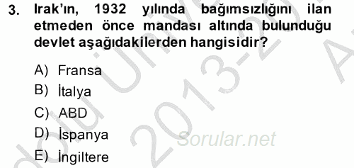 Orta Doğuda Siyaset 2013 - 2014 Ara Sınavı 3.Soru