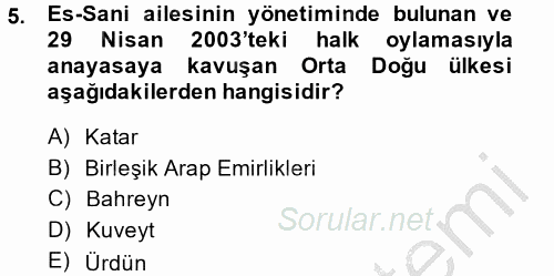 Orta Doğuda Siyaset 2013 - 2014 Ara Sınavı 5.Soru