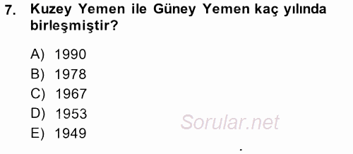 Orta Doğuda Siyaset 2013 - 2014 Ara Sınavı 7.Soru