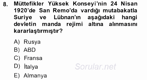 Orta Doğuda Siyaset 2013 - 2014 Ara Sınavı 8.Soru
