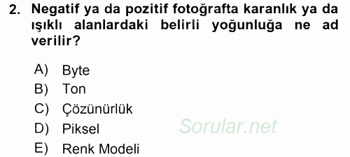 Sayısal Fotoğrafa Giriş 2016 - 2017 3 Ders Sınavı 2.Soru