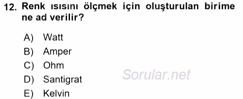 Kamera Tekniğine Giriş 2017 - 2018 Dönem Sonu Sınavı 12.Soru